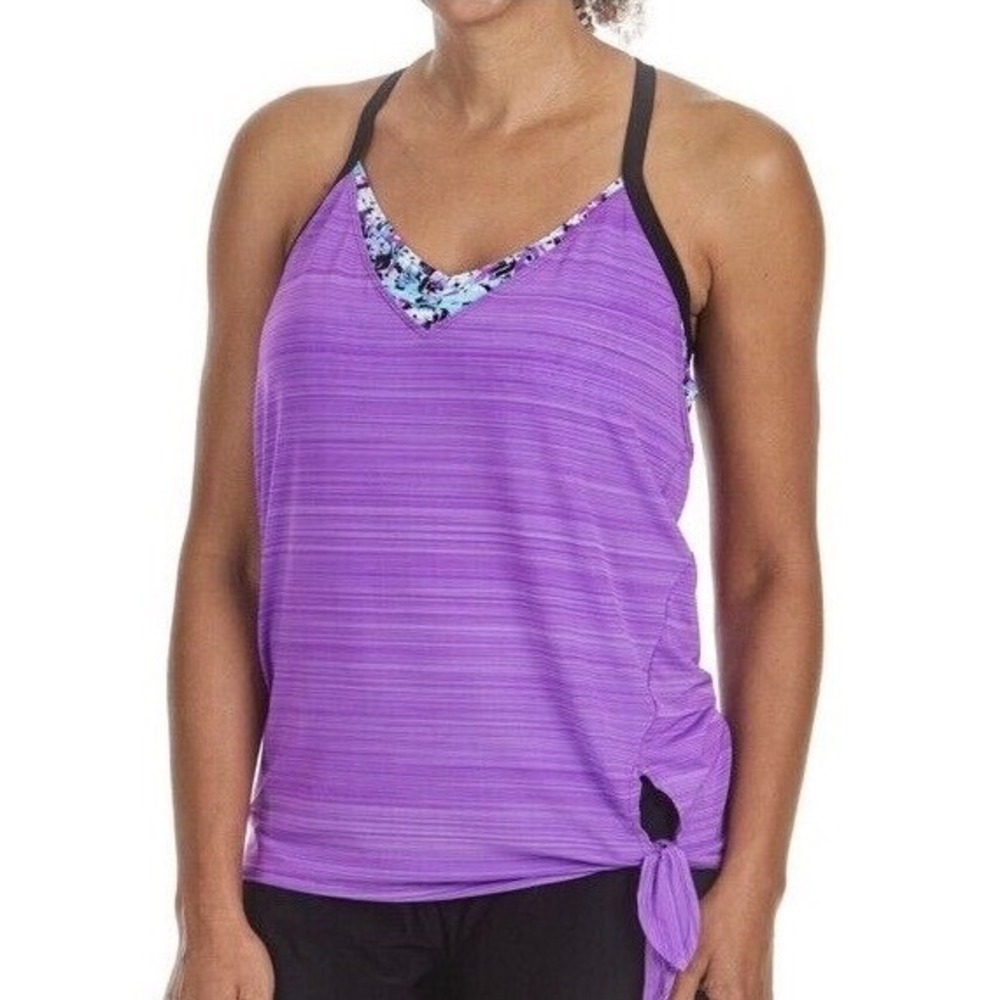 ZeroXposur Women Tankini Swim Top Haze Purple Floral Layered Side Tie XXL